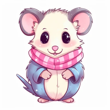 cute opossum kawaii style, vector clipart