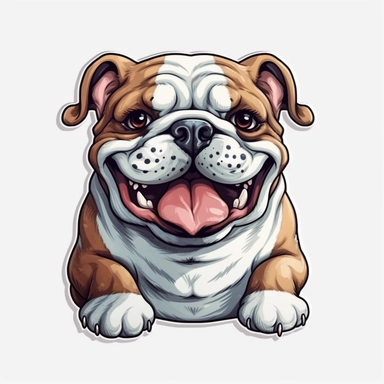 cute Bulldog, happy and smiling, bold line, clipart, sticker, white background, no shadow, 8k detail