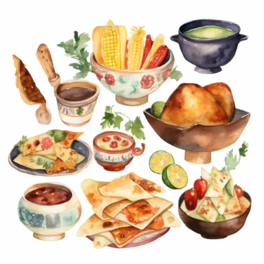 mexican food theme watercolor clipart white background