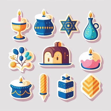 vector sticker design, Hanukkah clipart, white background, flat colors