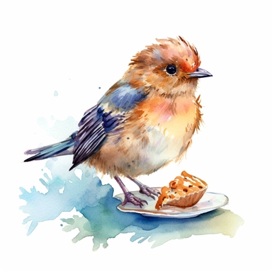 An endearing watercolor Eum bird clipart of Eum bird eating 300DPI
