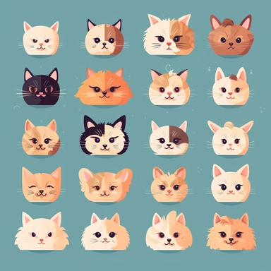 cats with different expressions emoticon clipart minimalistic digital style
