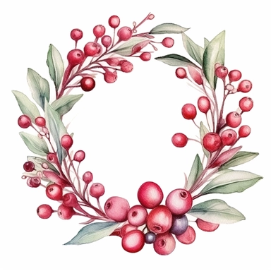 watercolor wreath cranberries pastel color clipart, hd, on white background