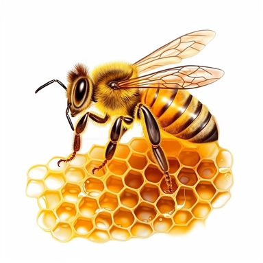 single honey bee on honey hive, vector clipart, saturated colors, isolated on white background, uhd, sharp detail