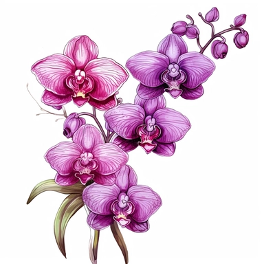 In the midst of your design journey, it's time to create eye-catching orchid clipart that will add a touch of sophistication to the corners of invitations. Your task is to develop a versatile orchid clipart design, isolated on a clear white background. Consider the lines, shapes, and intricate details that make orchids unique. Embrace your artistic style, whether it's whimsical, realistic, or minimalist, and create a set of clipart elements that capture the essence of these enchanting flowers. S