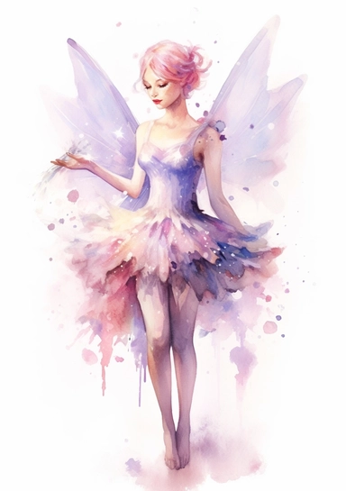 One Watercolor Fairy Crystal Clipart - pastel watercolor fairy magic, multicolor, white background, lots of details, high quality - 8K,