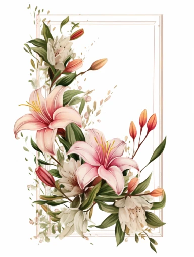 rectangle frame with roses lily clipart,white background