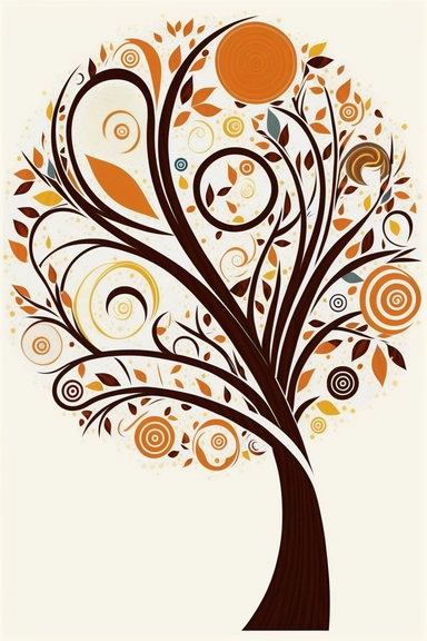 free spring tree clipart clipart images, in the style of vibrant mosaic, orange and maroon, abstract minimalistic compositions, abstract form, shaped canvas, folk art-inspired, white background, simplistic vector art