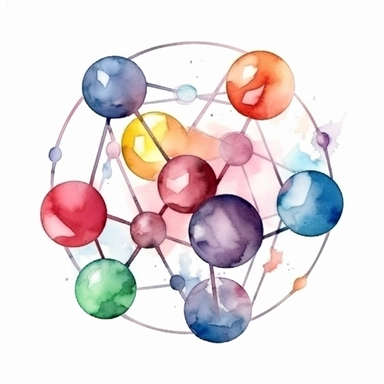 atom chemistry clipart watercolor technique, 8k digital art, bright, colorful, soft lightning, white background