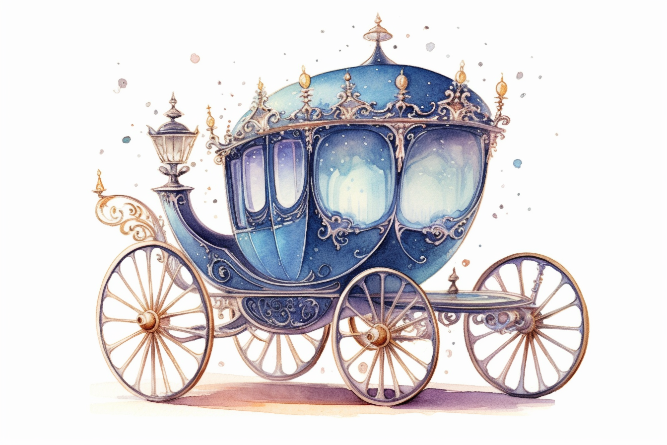 Watercolor Cinderella Carriage Clipart On White Background Extremely