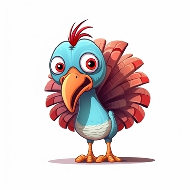 funny cartoon turkey thanksgiving modern clipart vector, white background, no outline