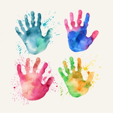 Watercolour clipart handprints, multicoloured, 4k