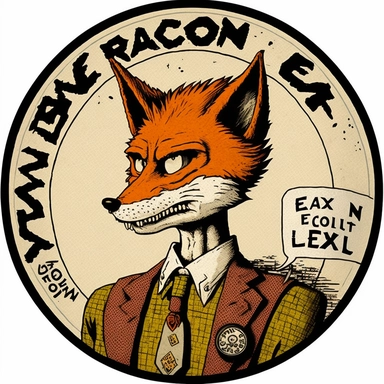 fox teacher, Basil Wolverton, Dungeons & Dragons, handpainted punk zine fashion poster, clipart illustration, circle white background, circle border