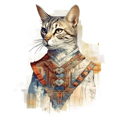 collage quirky cool collage Ancient Roman cat Felis catus clipart, Wearing a formal dress, detailed, clean line, hd, on white background, spaced out