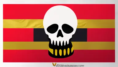 clipart flag of House Victus, evil blacks, reds, yellows, simple flame and skull,
