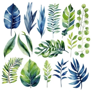 watercolour jungle tropical plant leaves clipart bundle
