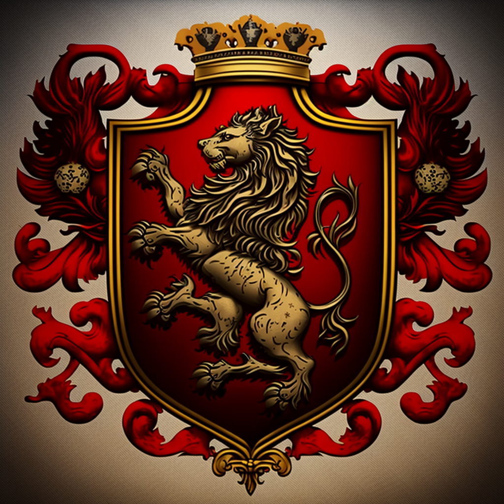 medieval coat of arms, ornate, large, rampant lion, fantasy, clipart ...