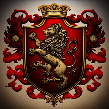 medieval coat of arms, ornate, large, rampant lion, fantasy, clipart style