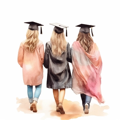Behind view Graduation Clipart Graduate Students, bestfriends, watercolor Illustration clipart, 4K, extremely detailed