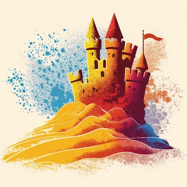 handprinted, sandcastle, bright, clipart