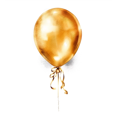 single watercolor gold party baloon with string clipart,clear edges,warm pastel color,positive energy,clear white background