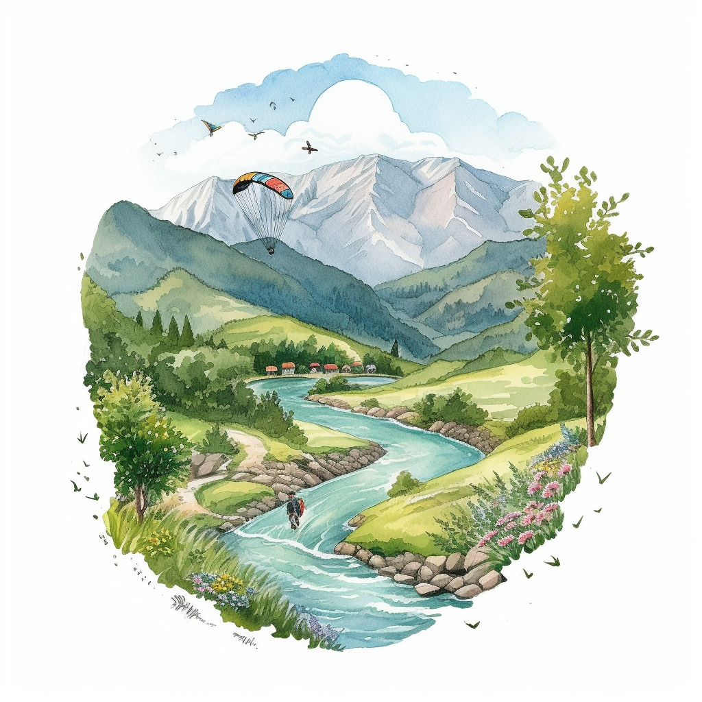 Watercolor Landscape Mountain River Shores Stock Illustration by ©art-son  #185739922