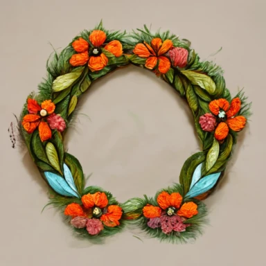 flower wreath painted folk style painted clipart