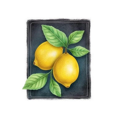 on white background cute and vibrant clipart featuring lemon chalk drawing, doodle on chalkboard in watercolor style, hyper realistic photo flat color