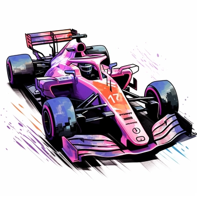 Clipart of the formula one car from Esteban Ocon with minimal details, aquarel colored cartoon style with thick borders. Only the car. White background, no floor, no shadow