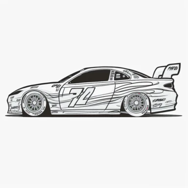 nascar racecars, racing, shot from the side, sideshot, simple, white background, clipart style, coloringbook