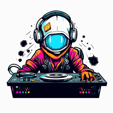 adorable simple cyberpunk Dj clipart, white background, adobe illustrator vector