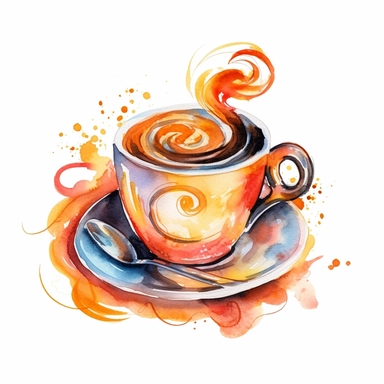 Italian Coffee Cup Watercolor: A delightful watercolor clipart showcasing an espresso cup with swirling aromatic coffee, capturing the passion and love for coffee in Italian culture. (Watercolor, no background)