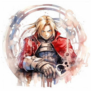 Watercolor fullmetal alchemist brotherhood, high quality, high details, pencil draw style, white backgroun, clipart, 8k, f1