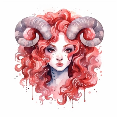 gorgeous Aries woman illustration in watercolor, pop surrealism, clipart, white background