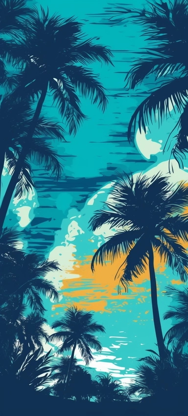 vector free clipart palm trees vector art, in the style of dark sky-blue and dark aquamarine, large canvas format, rollerwave, birds-eye-view