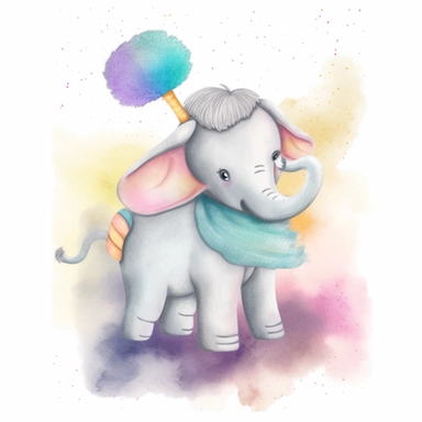 Cute plush toy elephant watercolor pencil clipart for decorating baby nursery, painting, drawling, children’s illustration, folk art, whimsical, cartoon, caricature, bright varied pastels