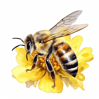 hyperrealism painting , honey bee in a flower , white background, watercolor style, farmhouse chic, tempera clipart