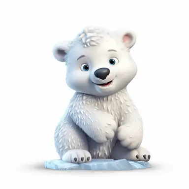 adorable polar bear cub playing on icy terrain, Fairytale Cartoon Art Style, Full Body Image and Appearance, 3D-Designed Character, in style of clipart with no background