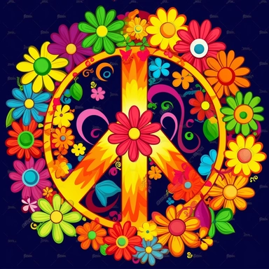 Hippie clipart 1960s and 1970s culture Psychedelic art Retro design Flower power Peace sign Groovy Tie-dye Rainbow colors Flower child Love and peace Bohemian Summer of love Colorful Vibrant ar 2:3