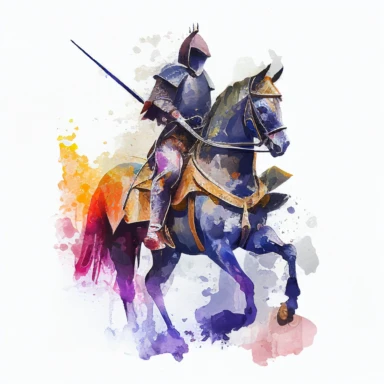 knight on a horse, watercolor clipart, transparent background, no text or logos or watermark