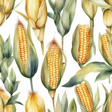 corn pattern, corn on the cob, field, summer, watercolor, minimal, simple, clipart, white background