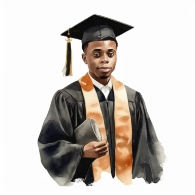 watercolor black male student graduation clipart on a white background
