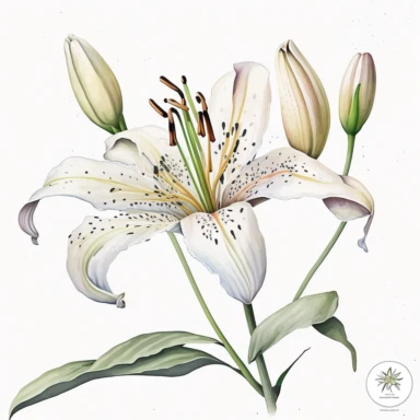Watercolor realistic detailed white tiger lily clipart, white background, no text