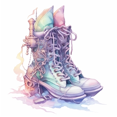 Pastel creepy witches shoe clipart image, in the style of mystic mechanisms, subtle pastel tones, pencil art illustrations, soft pastel tones, reimagined by industrial light and magic, litho printing, illusory images, watercolor clipart