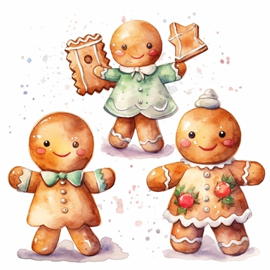 a watercolor nursery gingerbread cookies illustration clipart, clean background, white background, isolated on white