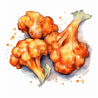 Watercolor drawing of Cauliflower Wings, Vegan, Watercolor, White background, clipart