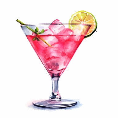 realistic watercolour clipart of Cosmopolitan cocktail, hd, white background