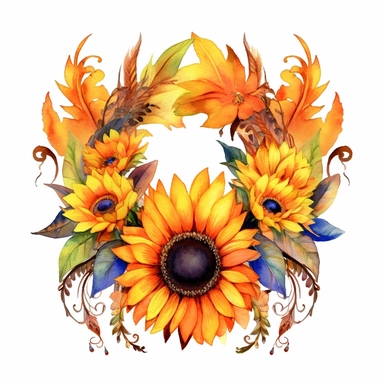 a clipart of a sunflower headdress, watercolor, white background, high resolution