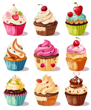 cupcake clipart cartoon cupcakes stock icons, in the style of copies and emulations, high resolution