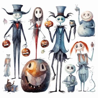 watercolor nightmare before christmas characters clipart